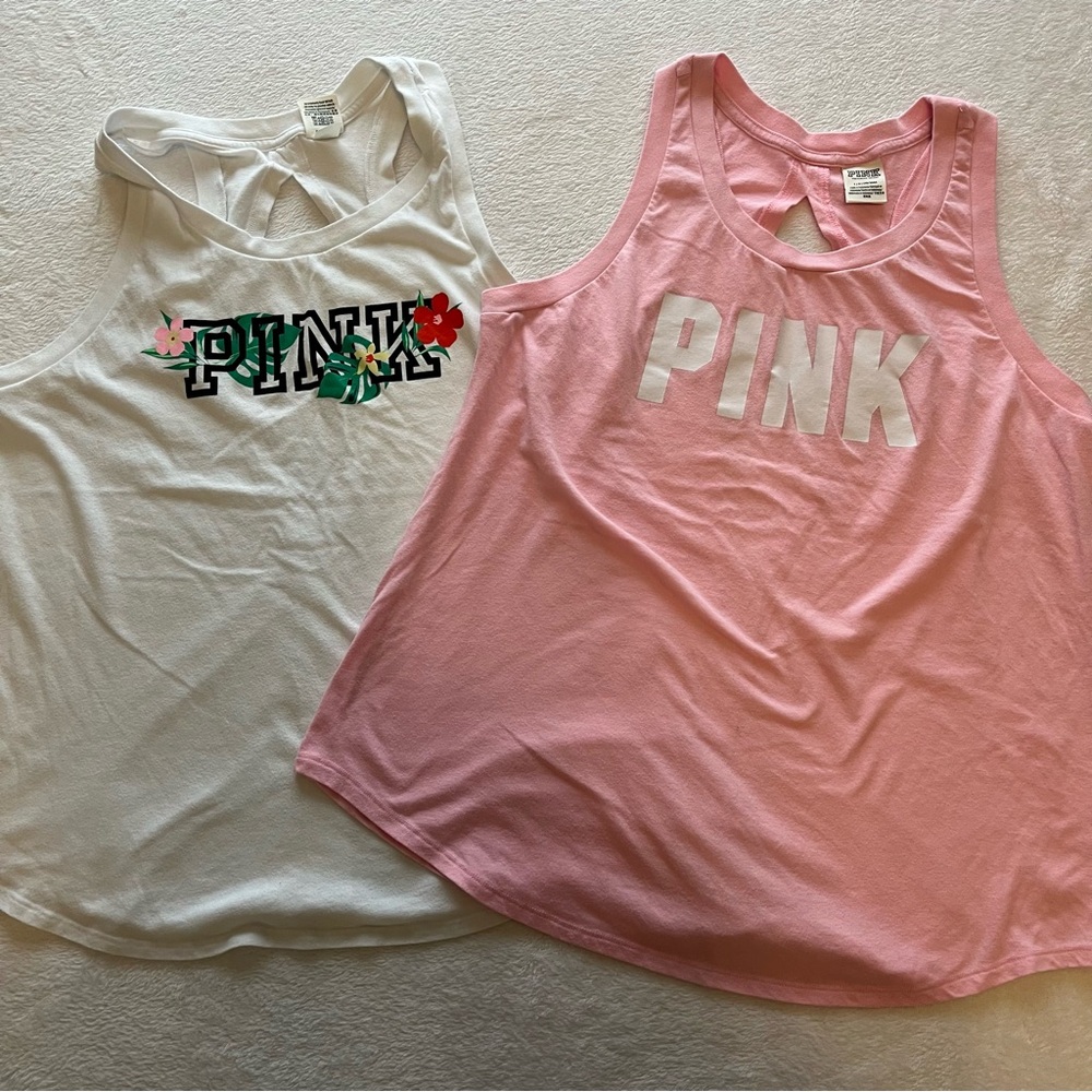 Pink Athletic Bundle of 2 Tanks-Pink and White- Size L